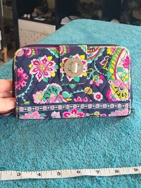 Vera Bradley Navy Floral Quilted Zip Wallet
